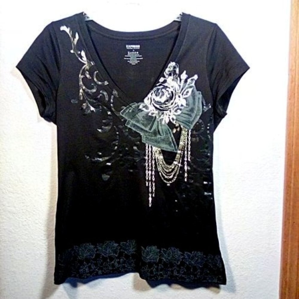 Express Women's Black V-Neck Shirt Size: M